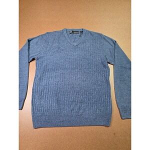 Weatherproof Mens V-Neck Textured Knit Sweater Blue Heather Medium NWT